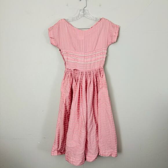 Vicky Vaughn Junior Vintage Pink Short Sleeve Fit And Flare Dress Girls Size 4-5 - Picture 4 of 8